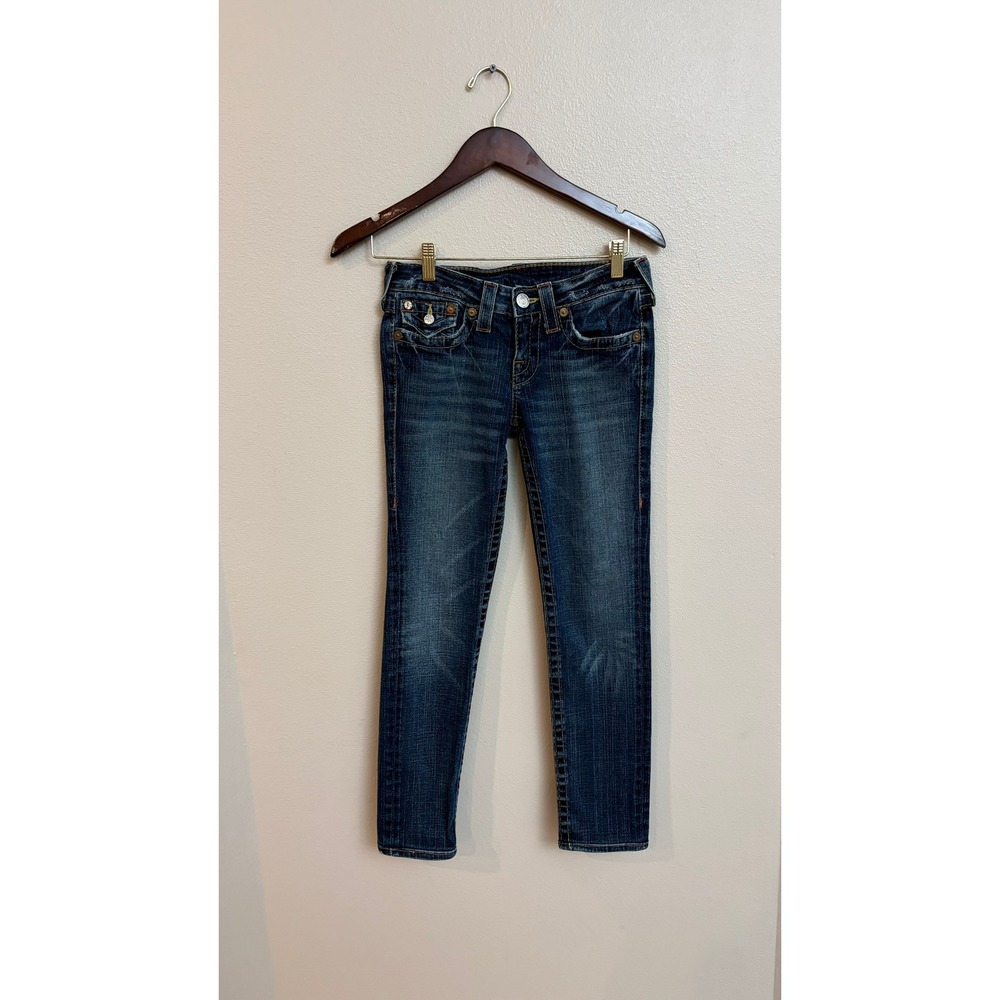 True Religion Julie Skinny Jeans 26 Low Rise Dark Wash Y2K Horseshoe Flap Pocket